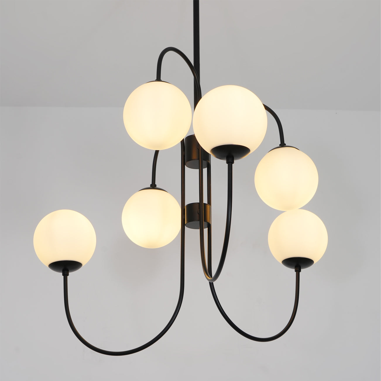 Zwanenhals Kroonluchter Ø76 cm – 8-Lichts Hanglamp met Glazen Bollen Goud/Zwart | Sansoti