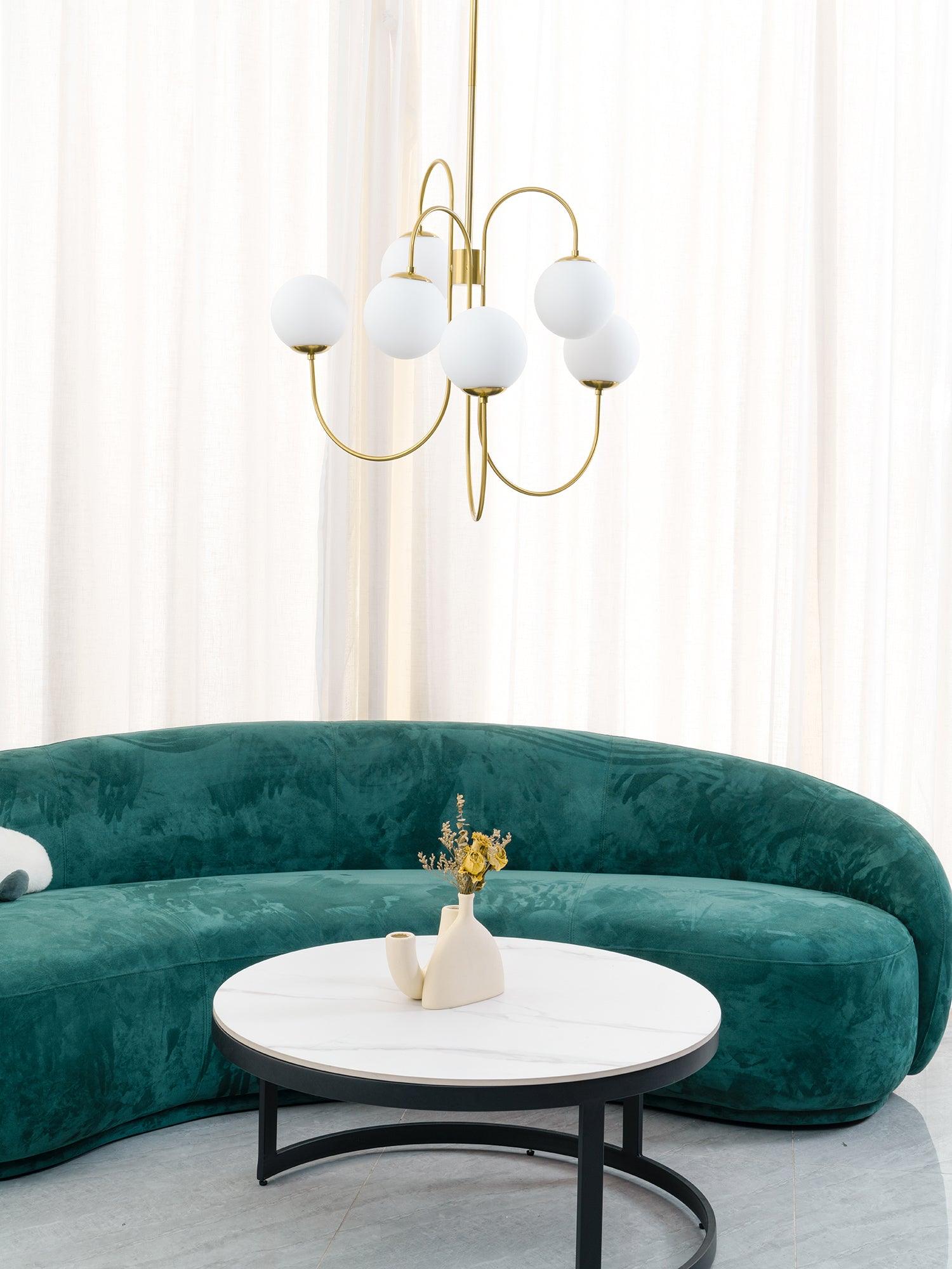 Zwanenhals Kroonluchter Ø76 cm – 8-Lichts Hanglamp met Glazen Bollen Goud/Zwart | Sansoti