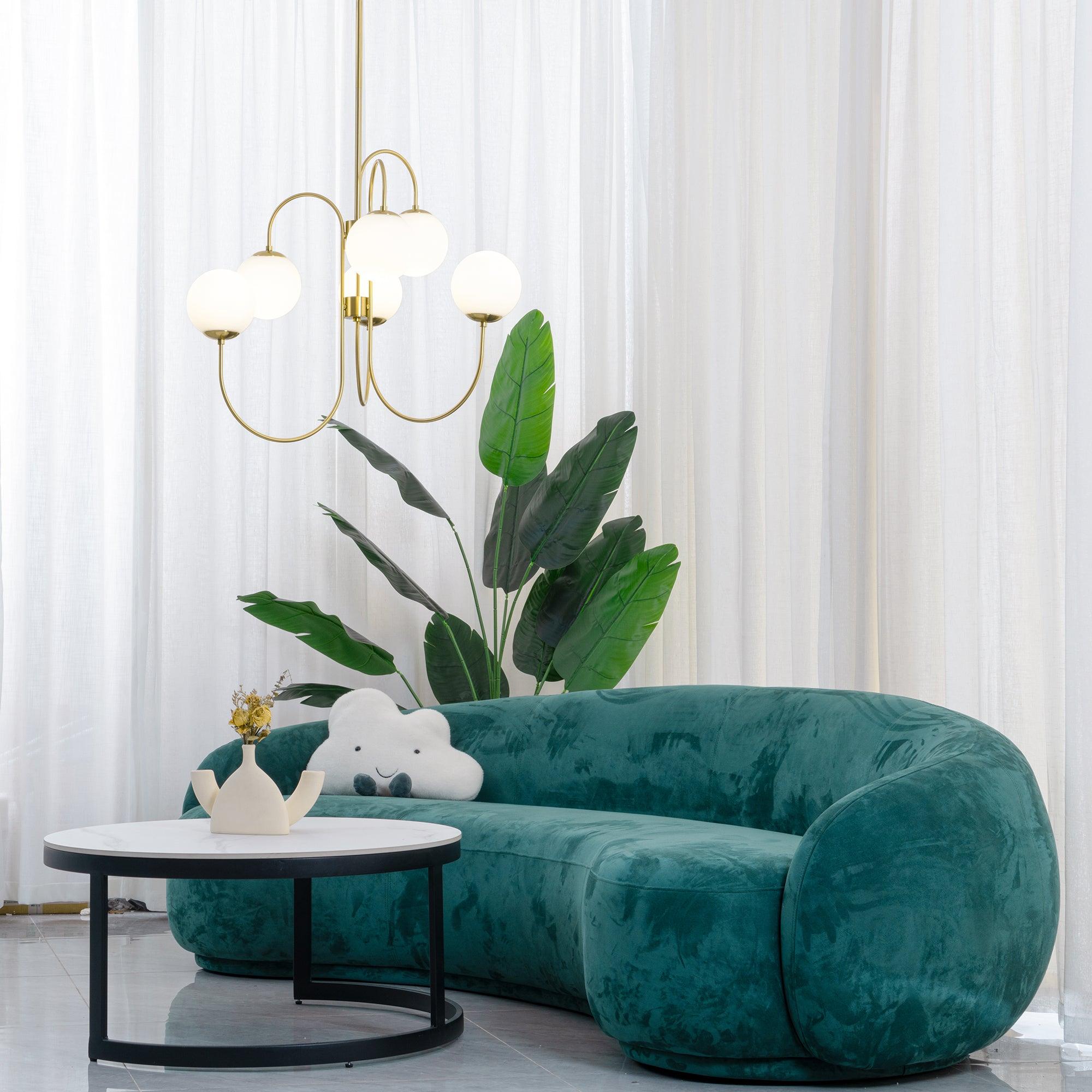 Zwanenhals Kroonluchter Ø76 cm – 8-Lichts Hanglamp met Glazen Bollen Goud/Zwart | Sansoti