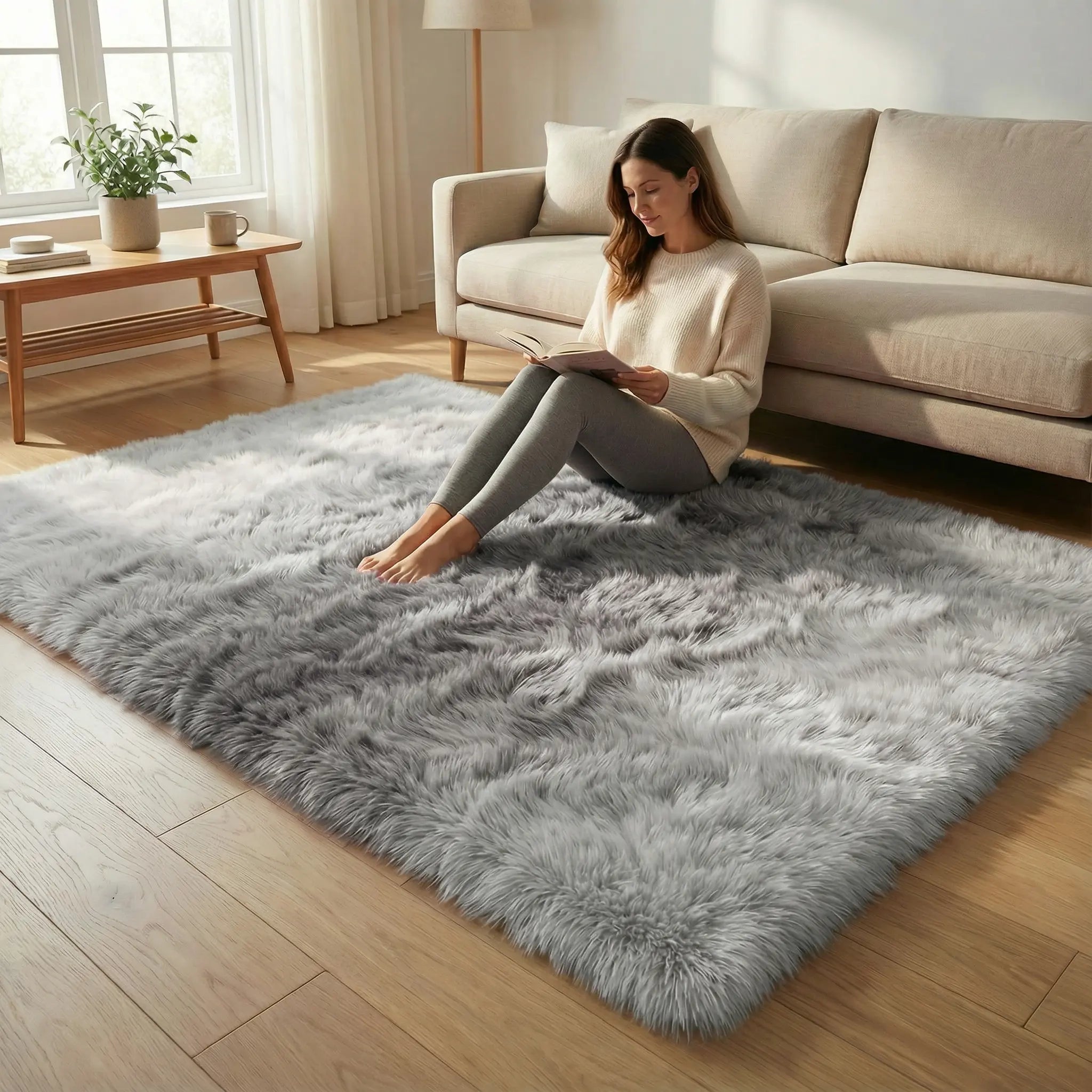 Hoogpolig Pluche Vloerkleed met Kleurverloop – Antislip & 4cm Dikte voor Luxe Comfort in Woonkamer, Slaapkamer of Gang | Sansoti