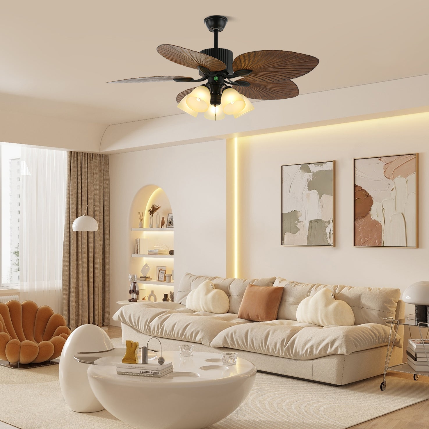 Plafondventilator met Houten Bladen en Verlichting – Modern Design met 6 Snelheden | Sansoti