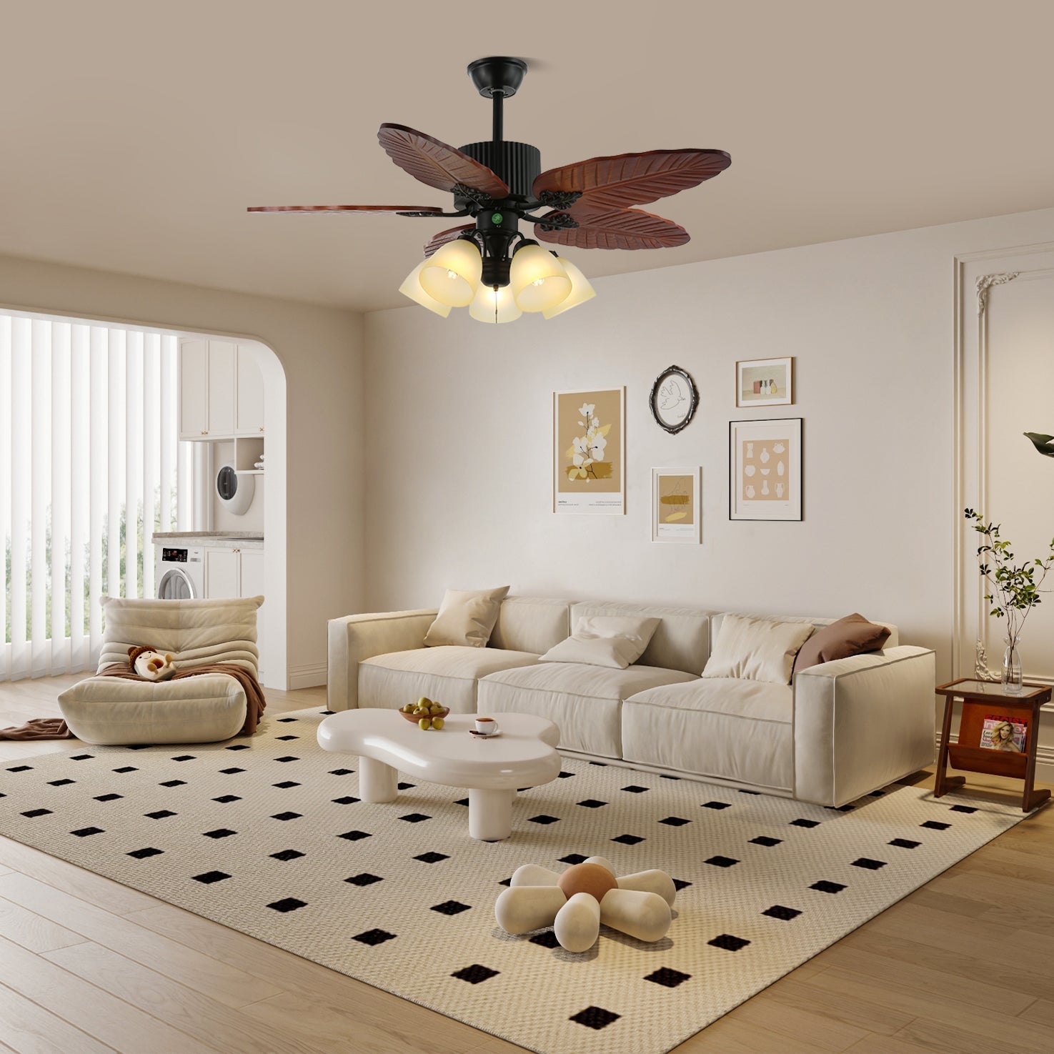 Plafondventilator met Houten Bladen en Verlichting – Modern Design met 6 Snelheden | Sansoti