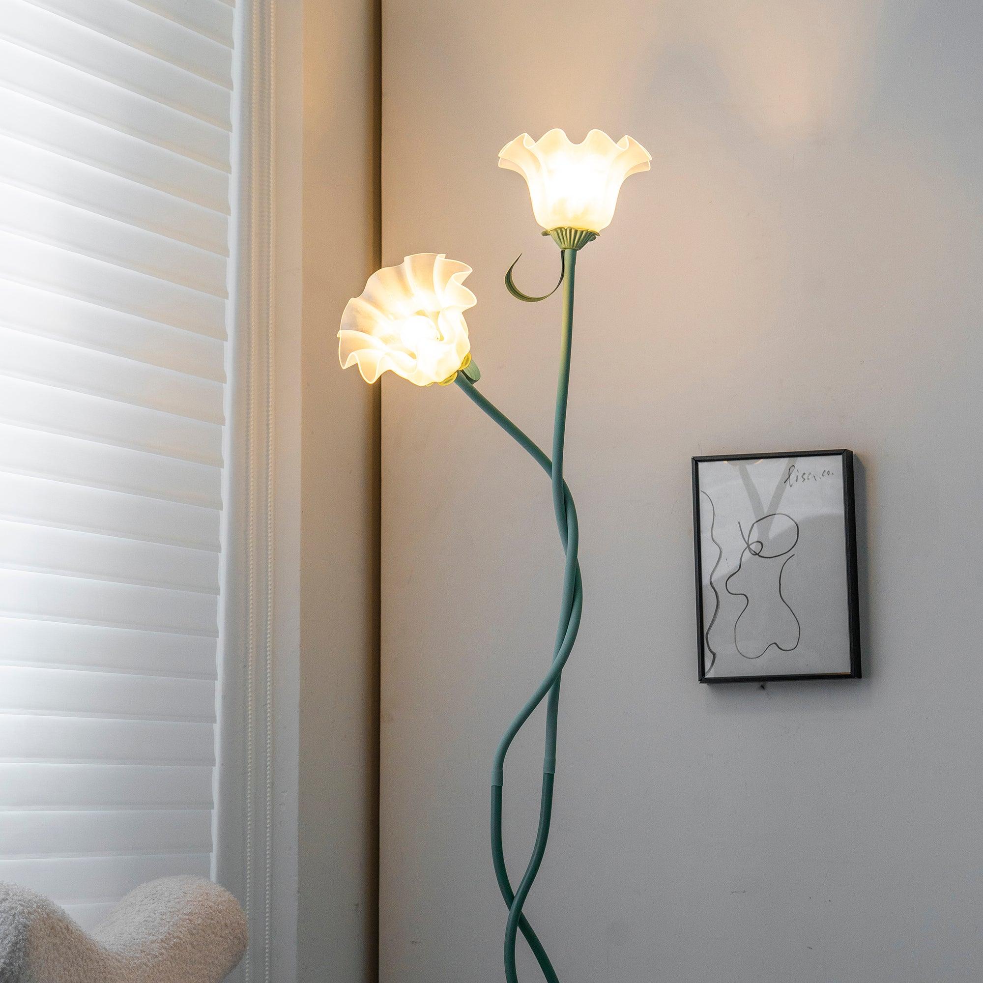 Stehleuchte Blume Design Grün Weiß Metall 170cm 2-3 Flammen LED Stimmungslicht Wohnzimmer Schlafzimmer | Restfield
