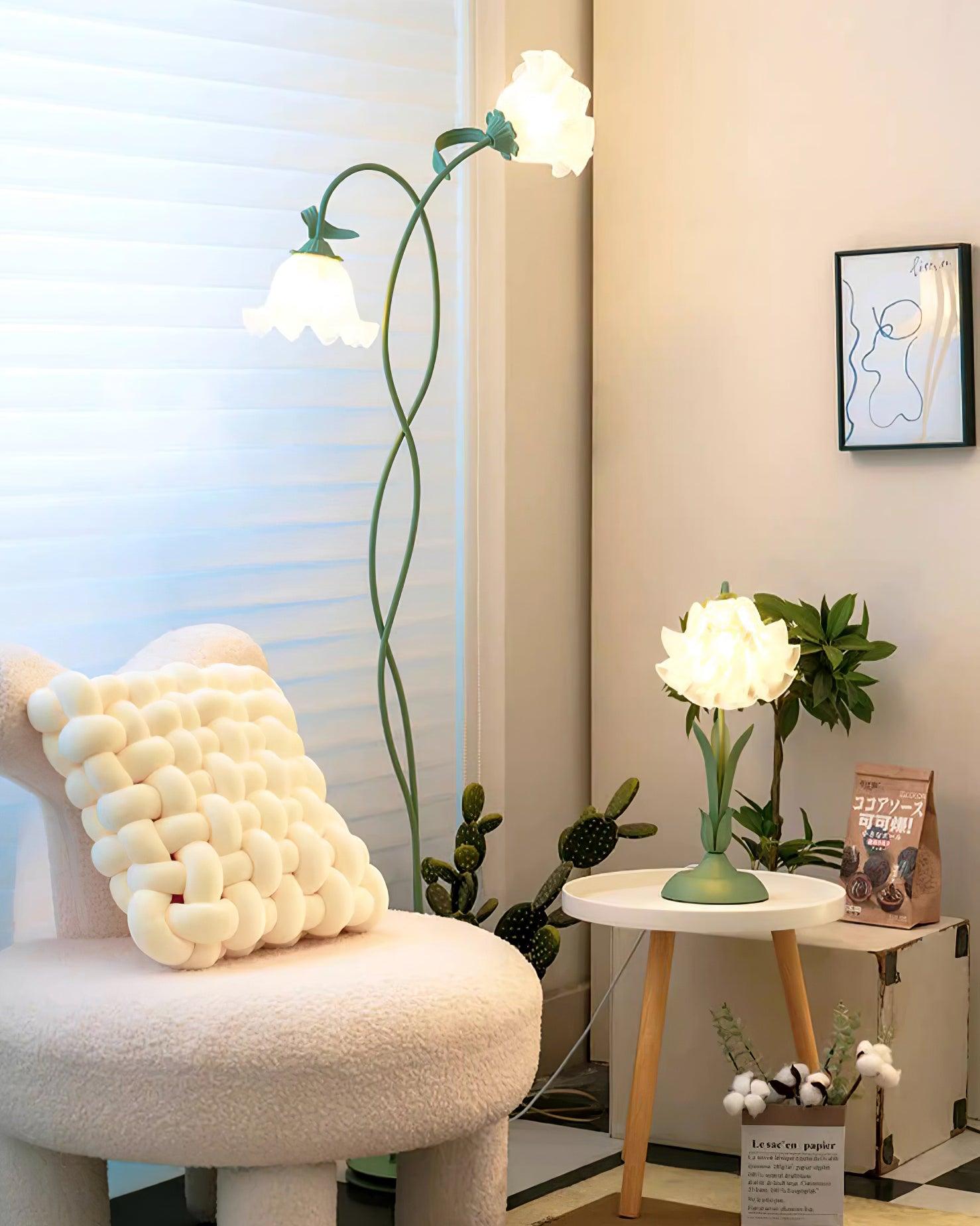 Stehleuchte Blume Design Grün Weiß Metall 170cm 2-3 Flammen LED Stimmungslicht Wohnzimmer Schlafzimmer | Restfield