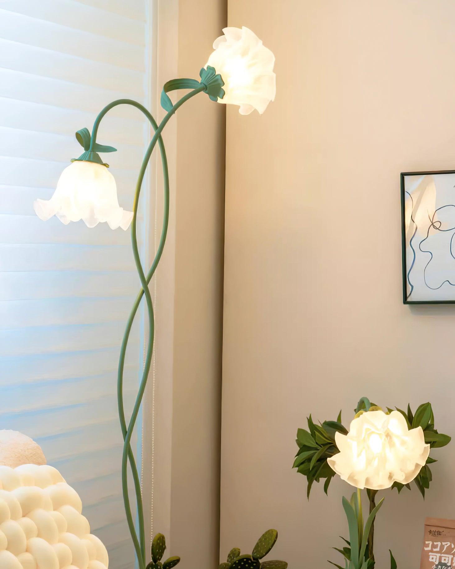 Stehleuchte Blume Design Grün Weiß Metall 170cm 2-3 Flammen LED Stimmungslicht Wohnzimmer Schlafzimmer | Restfield