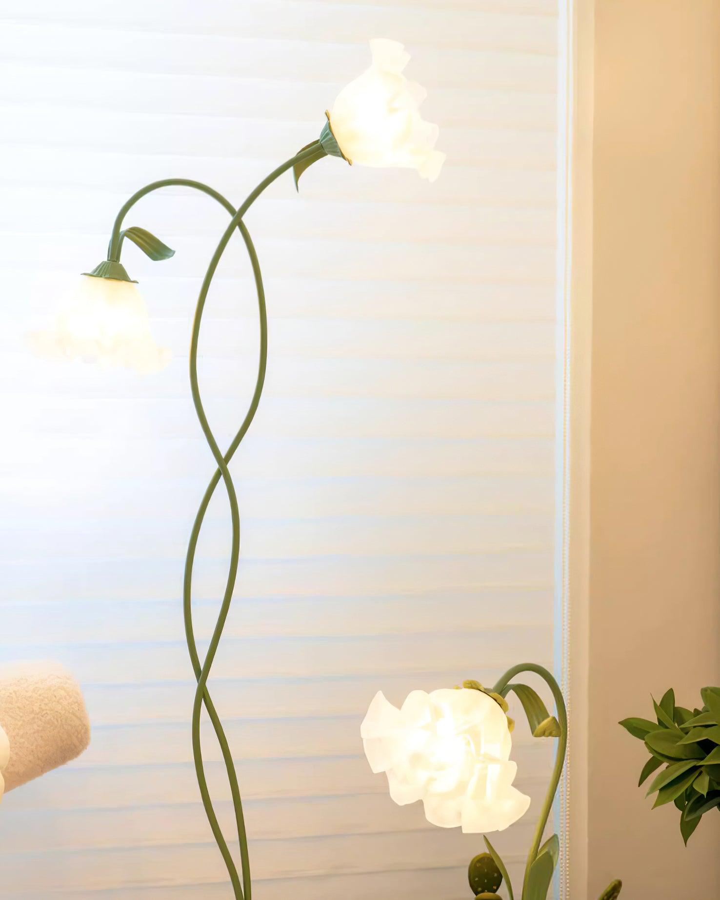 Stehleuchte Blume Design Grün Weiß Metall 170cm 2-3 Flammen LED Stimmungslicht Wohnzimmer Schlafzimmer | Restfield