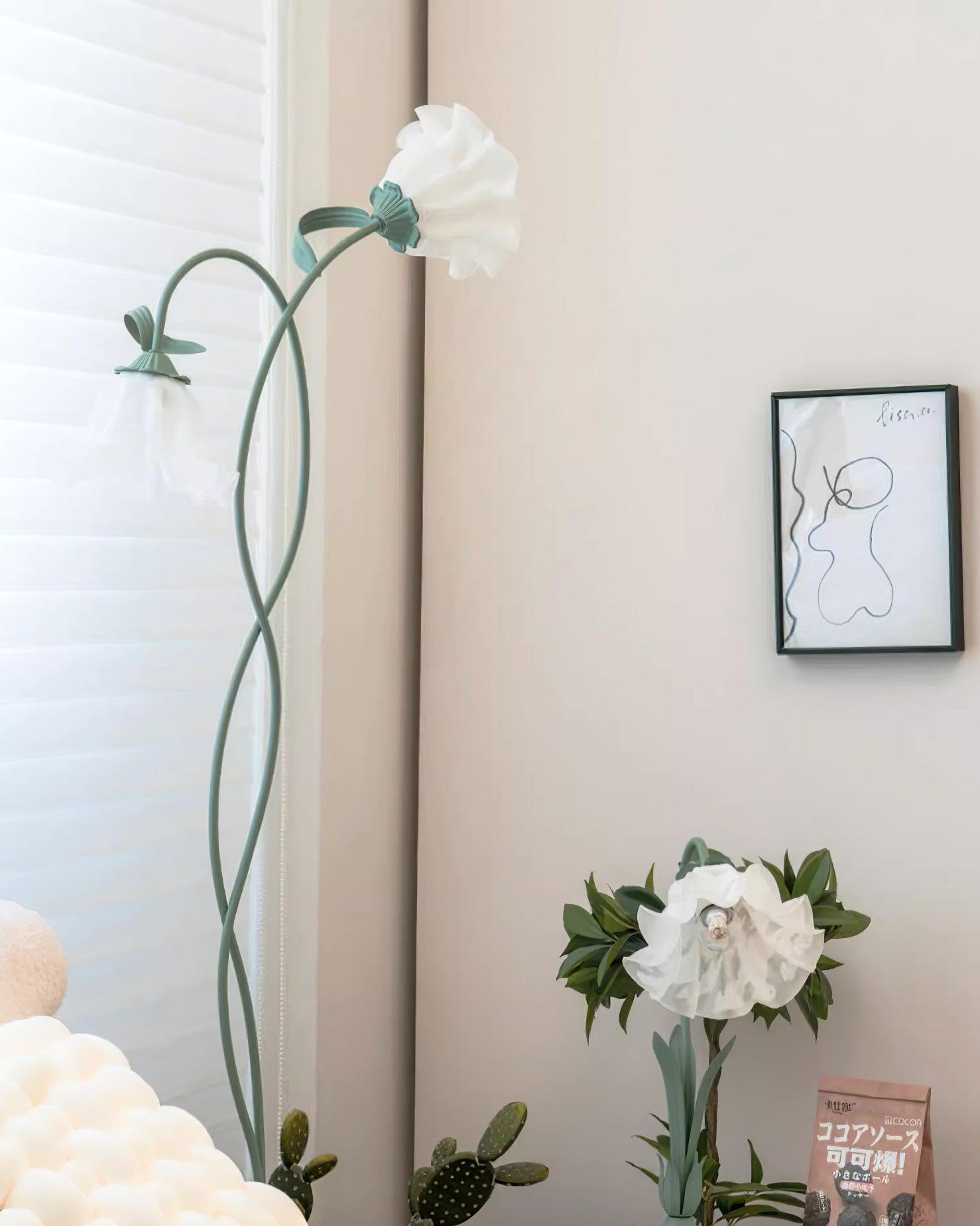 Stehleuchte Blume Design Grün Weiß Metall 170cm 2-3 Flammen LED Stimmungslicht Wohnzimmer Schlafzimmer | Restfield
