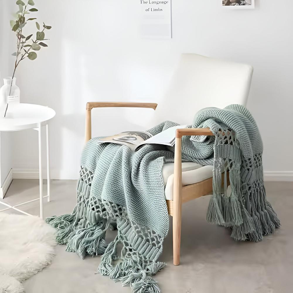 Decke mit Makramee-Details 120x180cm Mikrofaser Dekorative Fransen Gestrickte Überwurfdecke Wohnzimmer Sofa | Sansoti