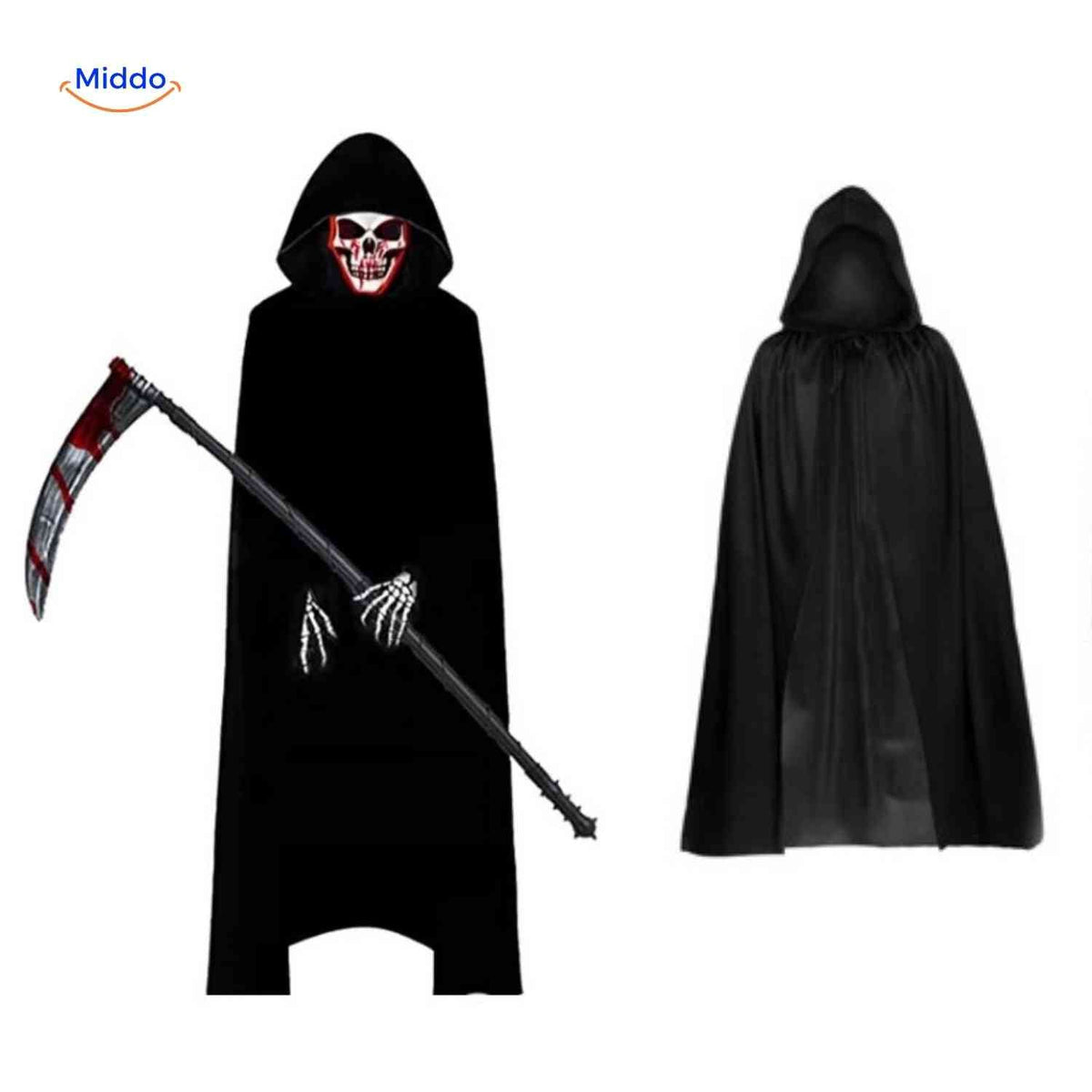 Halloween Grim Reaper Costume Set with Cape, Mask, Gloves, and Scythe for Horror Parties and Cosplay | Sansoti