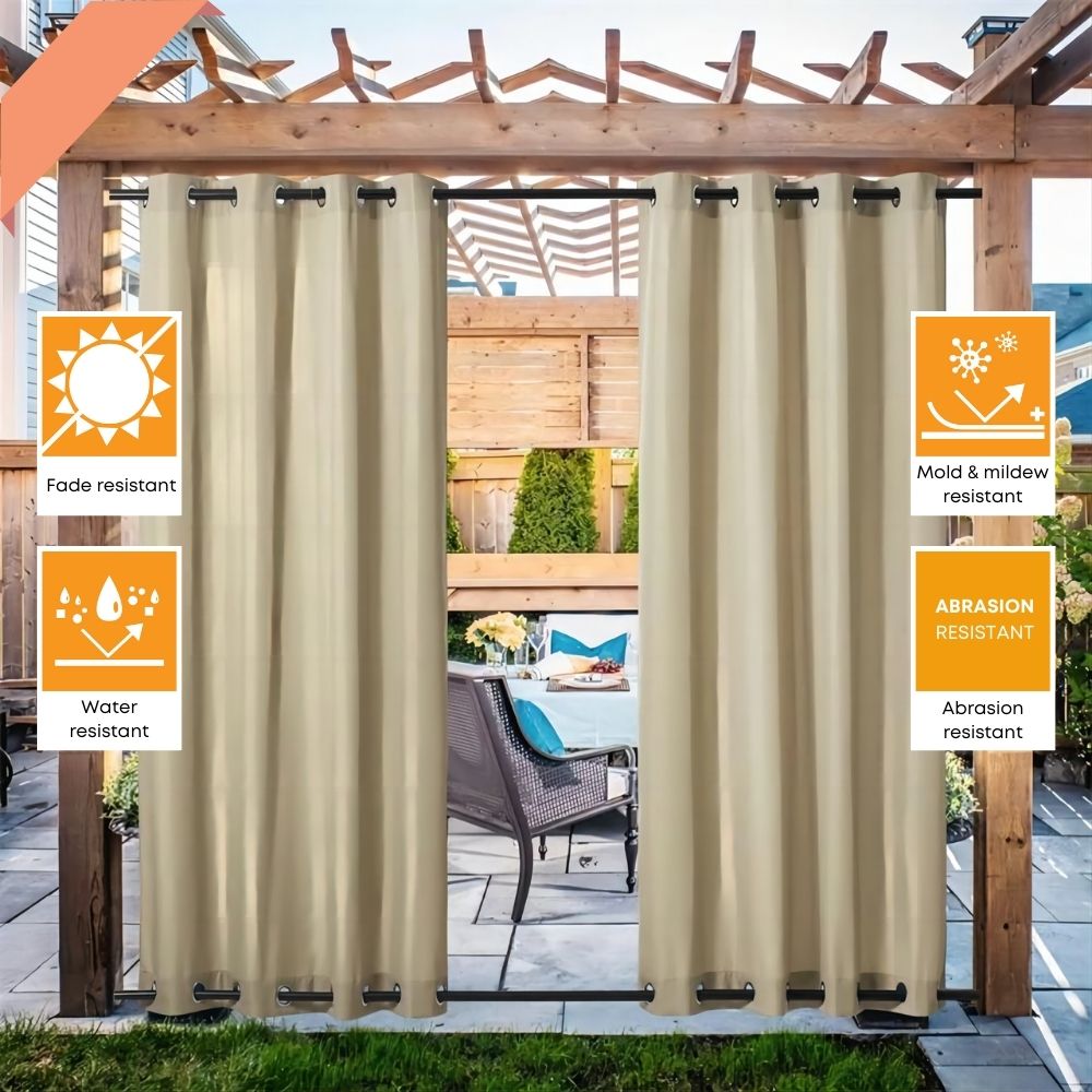 Waterdicht Buitengordijn Zware Stof Windbestendig UV-bescherming Privacy 1 Paneel Taupe Grijs Navy | Sansoti
