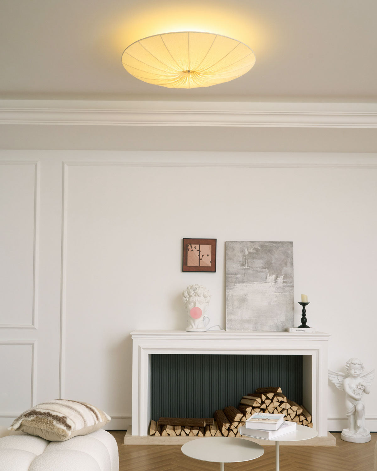 Tassel Plafondlamp Kwastjesdetail Beige Stof IJzer Warm Diffuus Licht Moderne Flush Mount Eetkamer Slaapkamer Entree | Sansoti