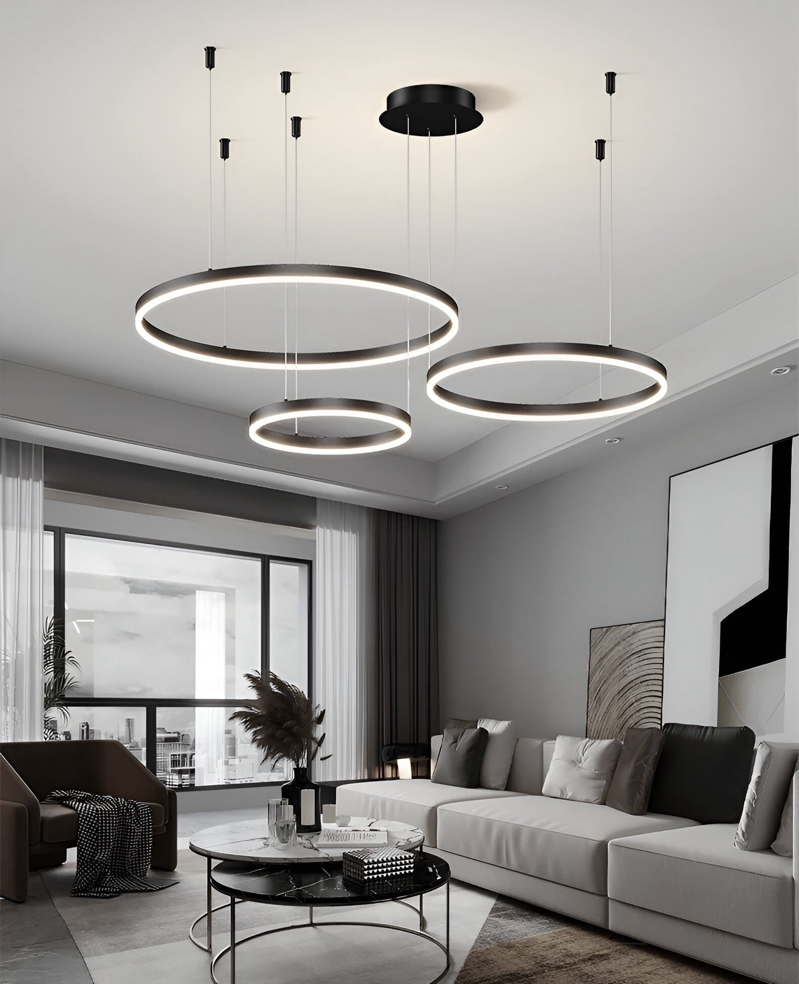 Moderne LED-Ring-Hängelampe mit mehreren Lichtkreisen und dimmbarer Beleuchtung | Restfield