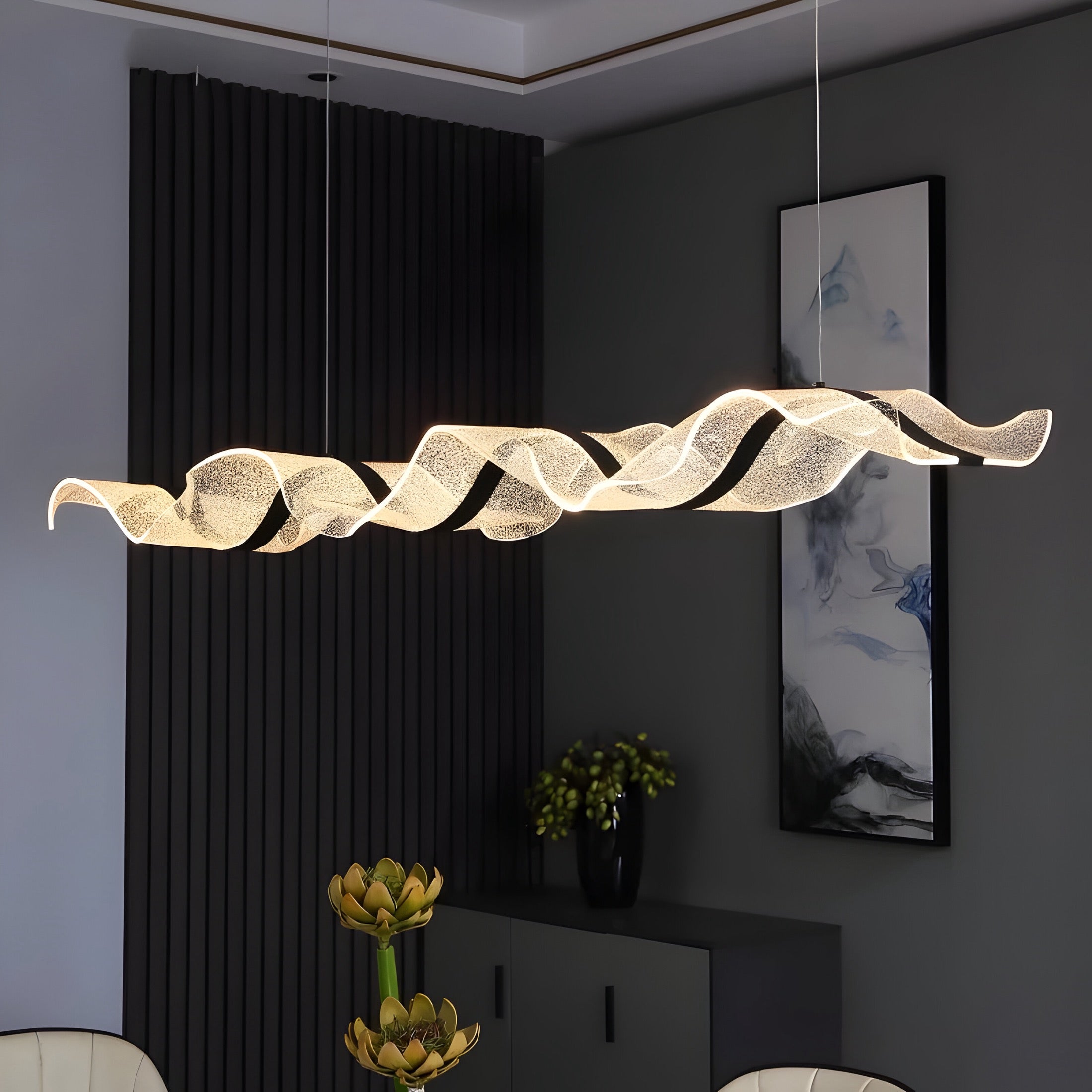 Suspension LED sculpturale avec structure acrylique artisanale et éclairage dimmable | Restfield