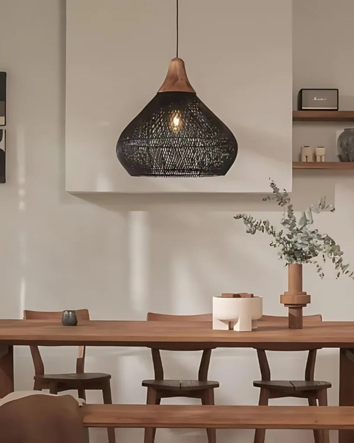 Handgewebte Rattan Pendelleuchte im Boho-Stil – natürliche Deckenlampe für Esszimmer und Wohnzimmer mit warmer Lichtabgabe | Restfield