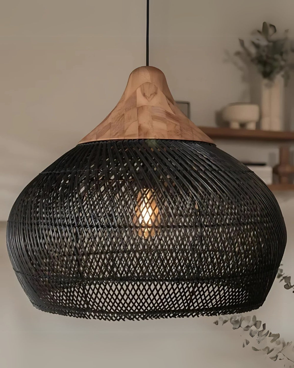Handgewebte Rattan Pendelleuchte im Boho-Stil – natürliche Deckenlampe für Esszimmer und Wohnzimmer mit warmer Lichtabgabe | Restfield