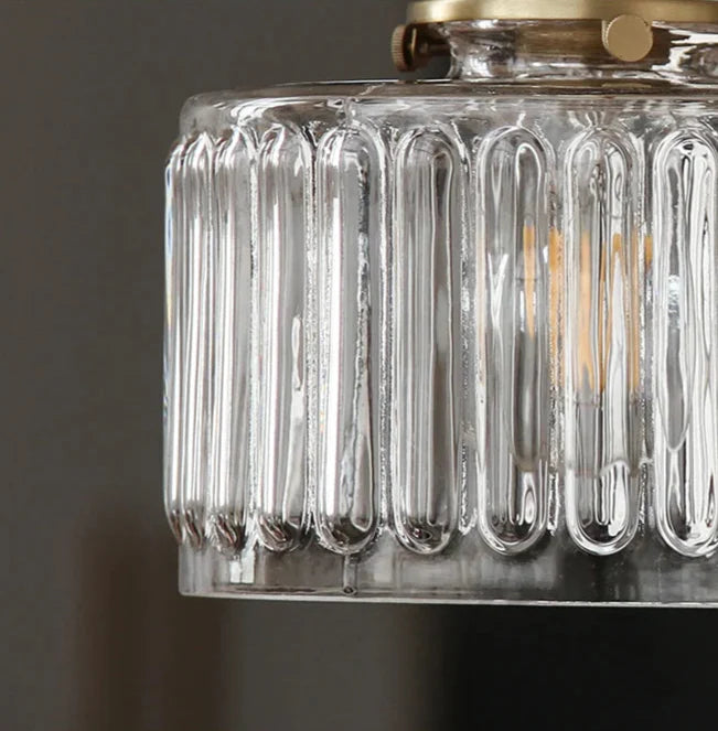 Retro Hanglamp Geribbeld Glas Koper Transparant Grijs E27 Woonkamer Eetkamer Slaapkamer Vintage Industrieel | Sansoti