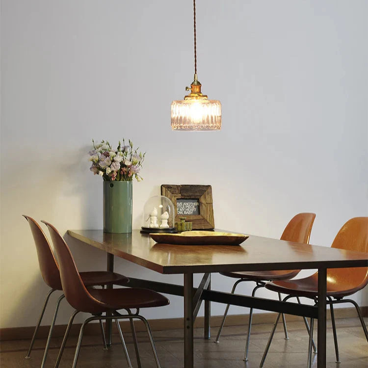 Retro Hanglamp Geribbeld Glas Koper Transparant Grijs E27 Woonkamer Eetkamer Slaapkamer Vintage Industrieel | Sansoti