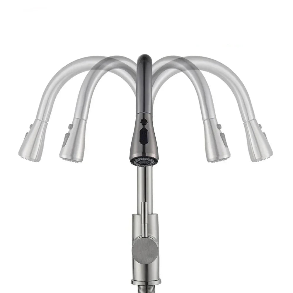 Flexible Küchenarmatur mit ausziehbarem Sprühkopf – Gebürstetes Stahl-Design | Sansoti