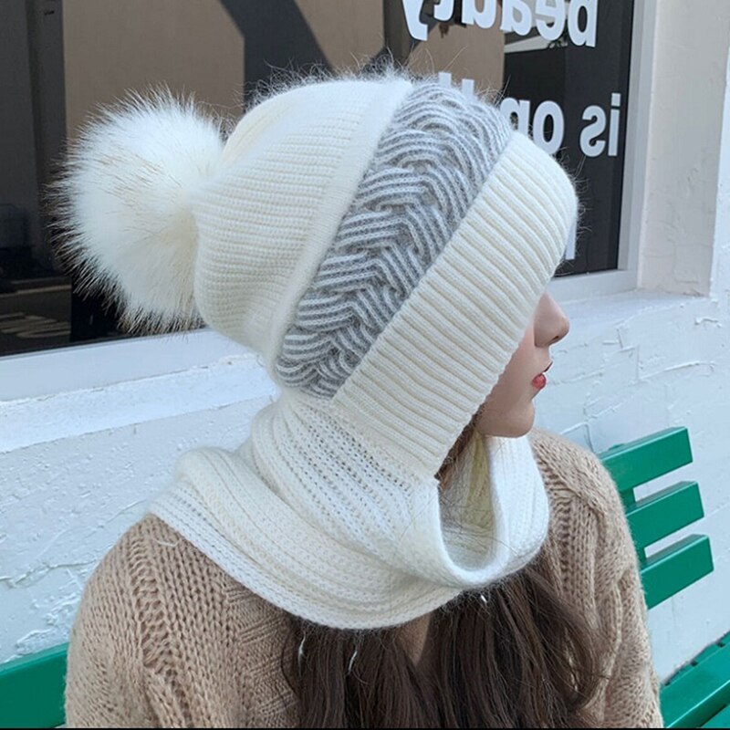 Knitted Hooded Scarf Wool Blend Warm Winter Accessory Women's Wrap Casual Wintry Style Crocheted Scarf | Sansoti