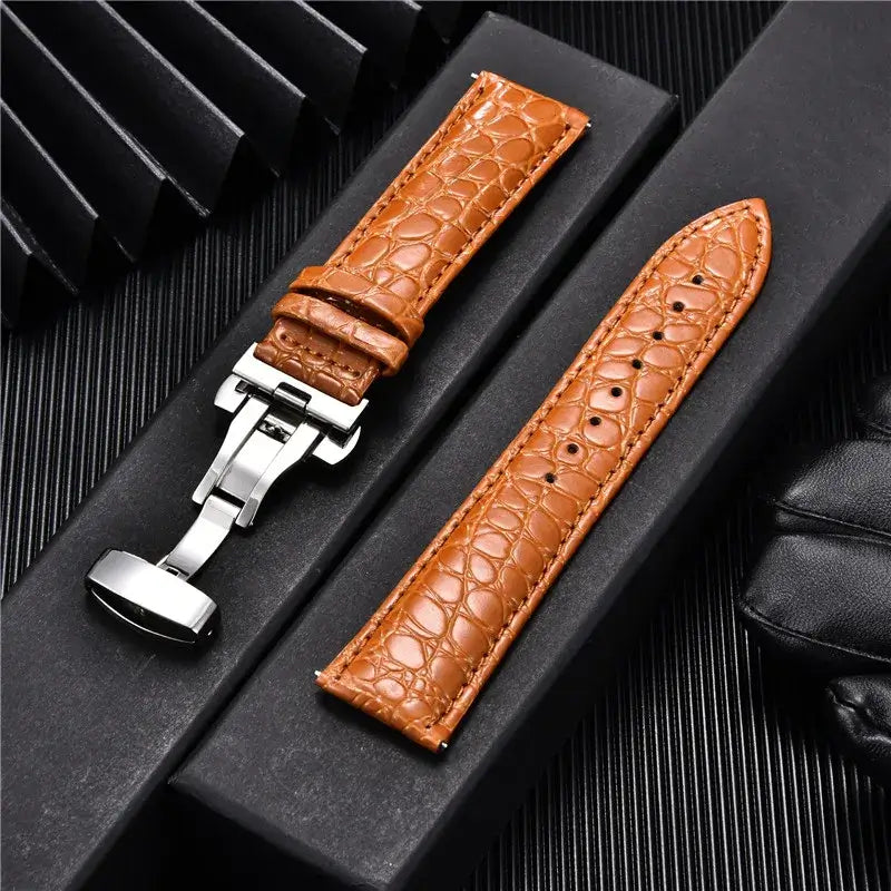 Lederarmband für Smartwatches mit Krokodilmuster, Premiumleder, feuchtigkeitsabweisendes Sportarmband, elegantes Armband, verstellbar | Sansoti