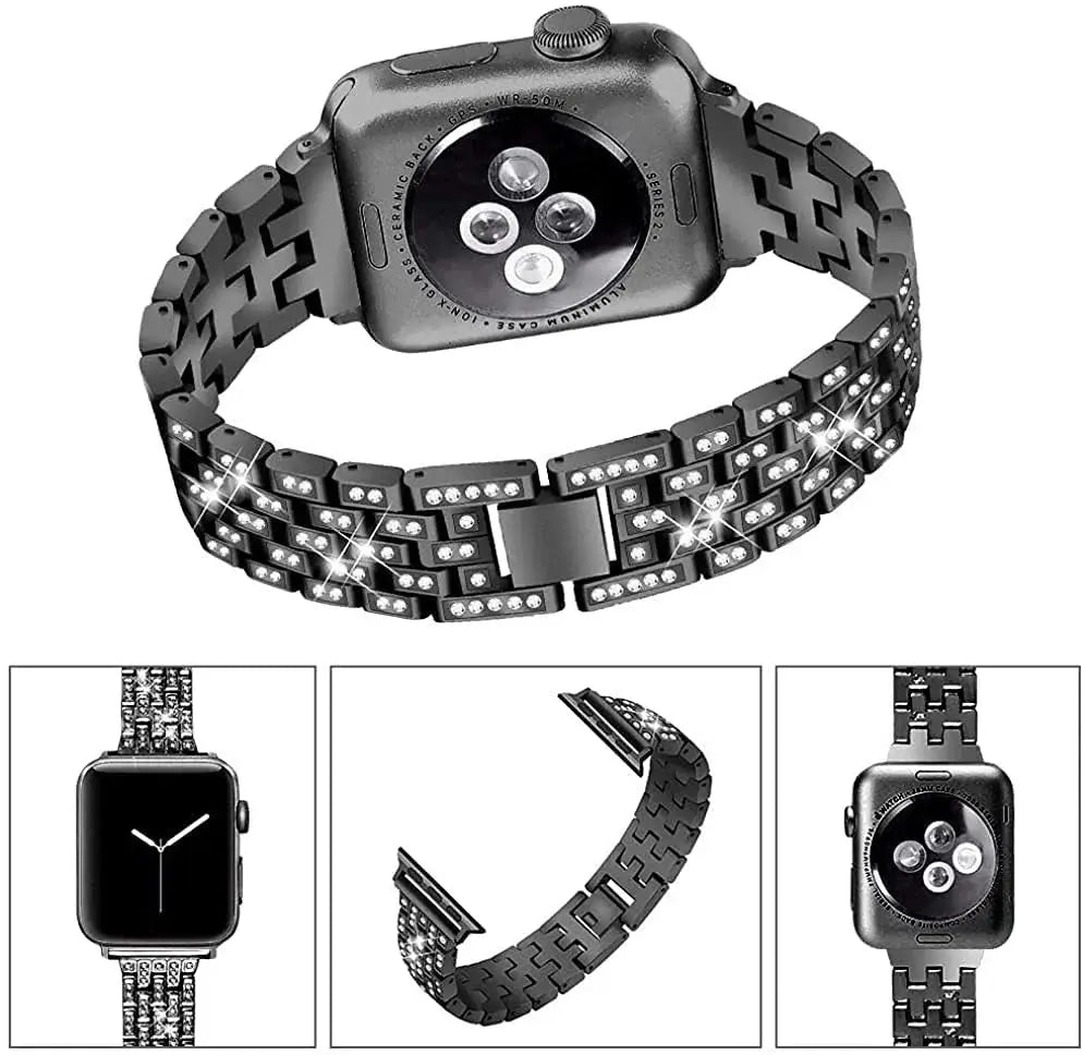 Bracelet de smartwatch orné de cristaux en acier inoxydable, réglable, bracelet de montre luxueux, accessoire scintillant remarquable | Sansoti