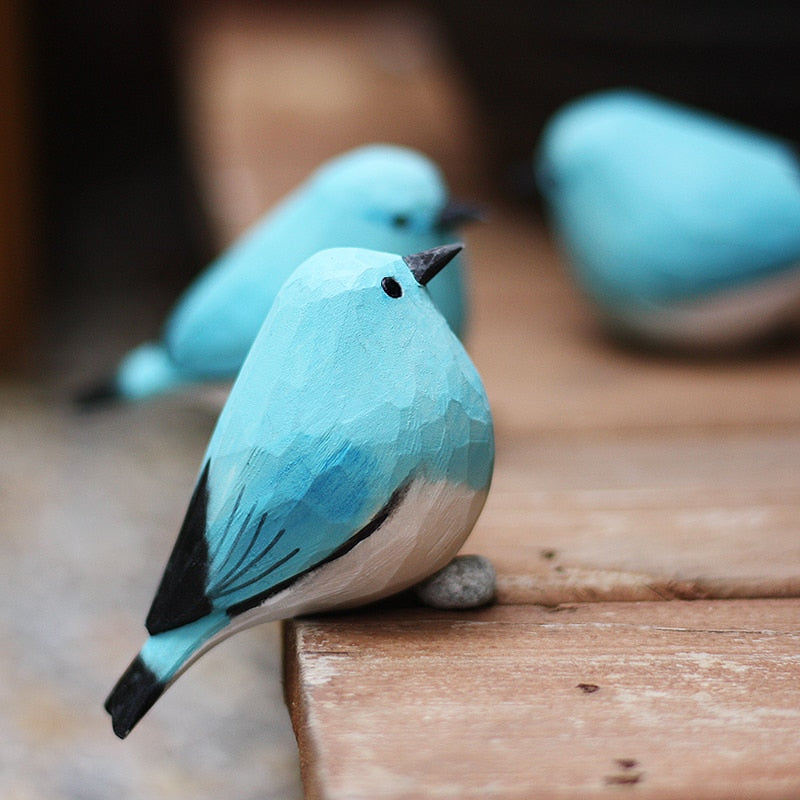 Handgesneden Houten Vogelfiguurtje Scandinavische Stijl Roodborstje Decoratie | Sansoti