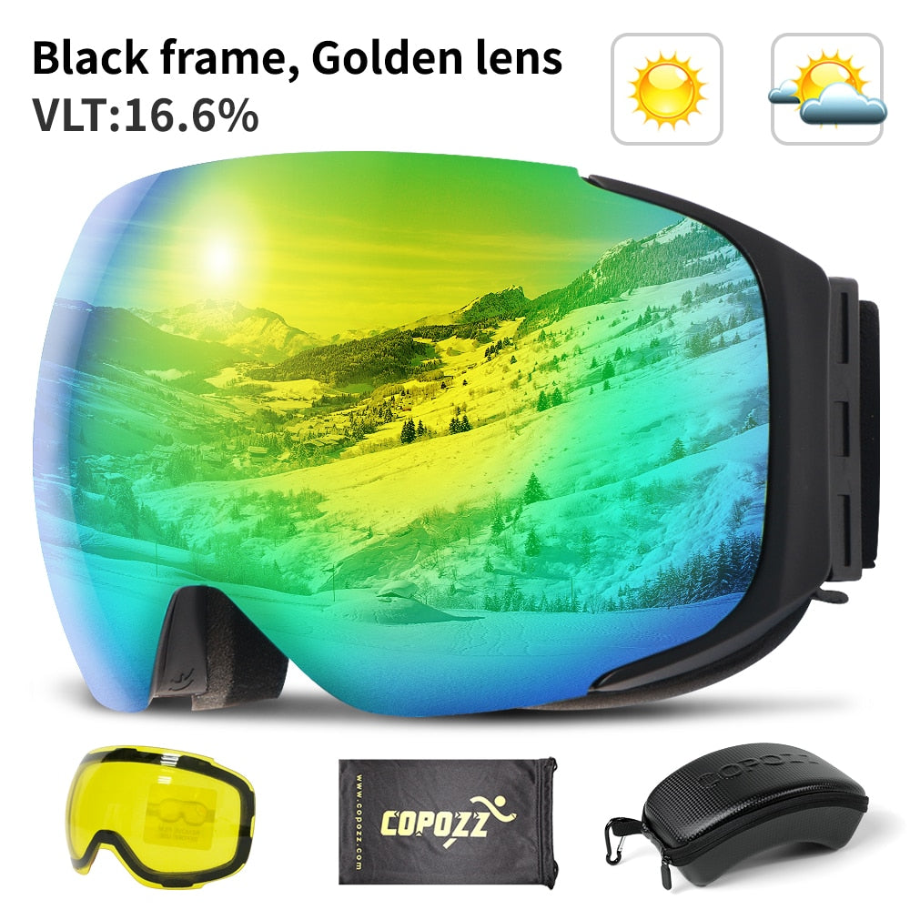 Skibrille mit magnetischem Linsensystem, UV400-Schutz, rutschfest, verstellbar und komfortabel für den Wintersport | Sansoti