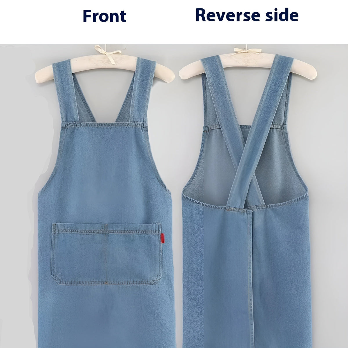 Polyester Kitchen Apron Crossback Denim Style Blue Hearts Stripe Front Pockets Cooking Baking Unisex Apron | Sansoti