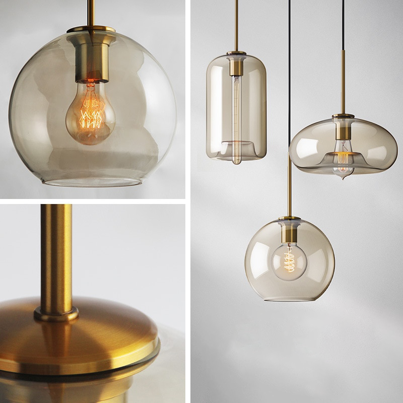Glazen Hanglamp met Cognackleurige Kap – Stijlvolle Eetkamerverlichting in Verschillende Vormen | Sansoti