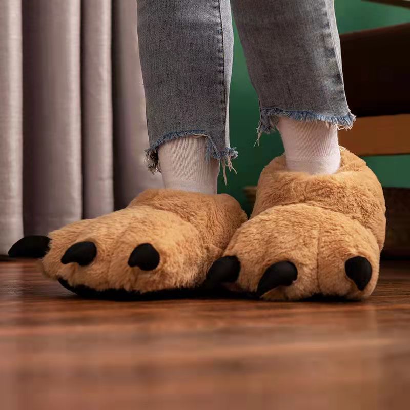 Plüsch-Pantoffeln mit Bärenklauen, Hausschuhe mit Tiermotiv, warme Füße, bequem, weich, niedlich, für drinnen, rutschfest | Sansoti