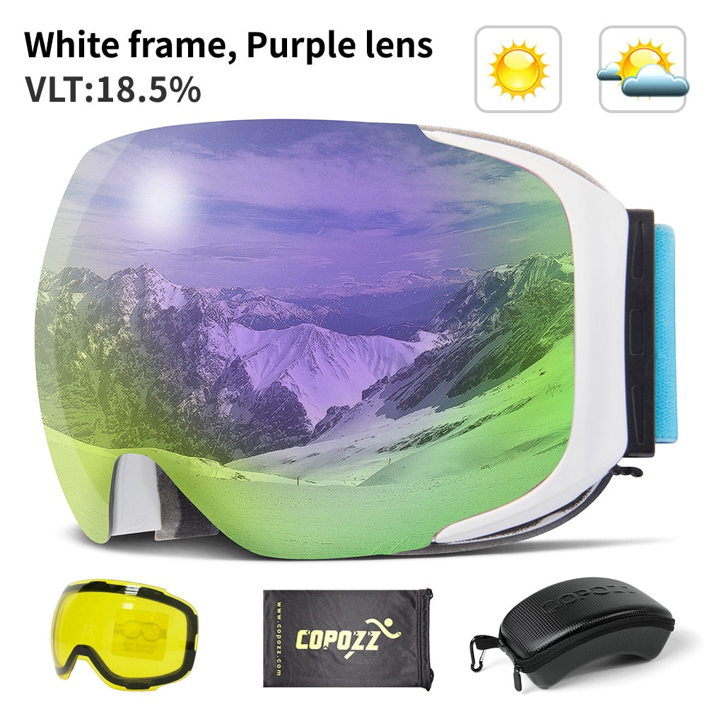 Skibrille mit magnetischem Linsensystem, UV400-Schutz, rutschfest, verstellbar und komfortabel für den Wintersport | Sansoti