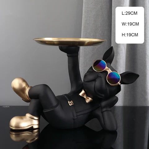 Franse Bulldog Butler Sculptuur met Dienblad – Decoratieve Hondenfiguur in Loungende of Staande Pose – Speelse Hondenliefhebber Woonaccessoire | Sansoti