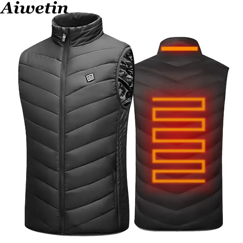 Chaleco USB calefactable para hombre con 17 zonas de calor, cremallera, ropa de invierno para actividades al aire libre, talla 5XL, térmico | Sansoti