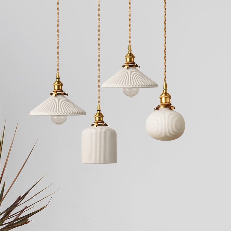 Retro Hanglamp met Witte Keramische Kap – Moderne LED Verlichting voor Woonkamer en Slaapkamer | Sansoti