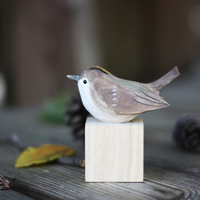 Handgesneden Houten Vogelfiguurtje Scandinavische Stijl Roodborstje Decoratie | Sansoti