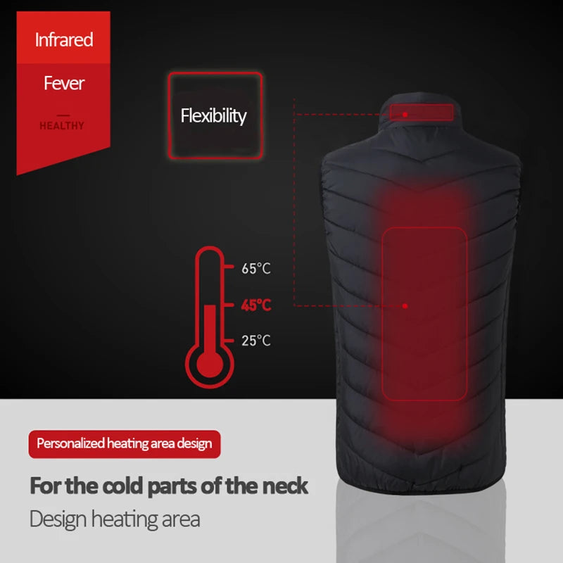 Chaleco USB calefactable para hombre con 17 zonas de calor, cremallera, ropa de invierno para actividades al aire libre, talla 5XL, térmico | Sansoti