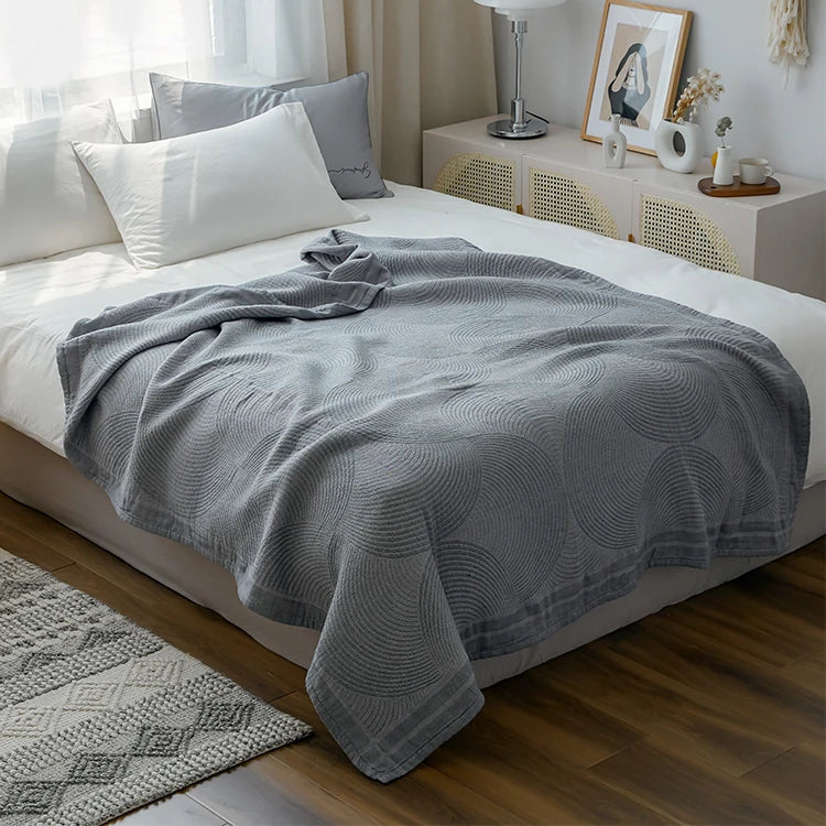 Cotton Summer Throw Four-Layer Muslin Blanket 150×200 200×230 Breathable Striped Bed Couch Sofa Lightweight | Sansoti