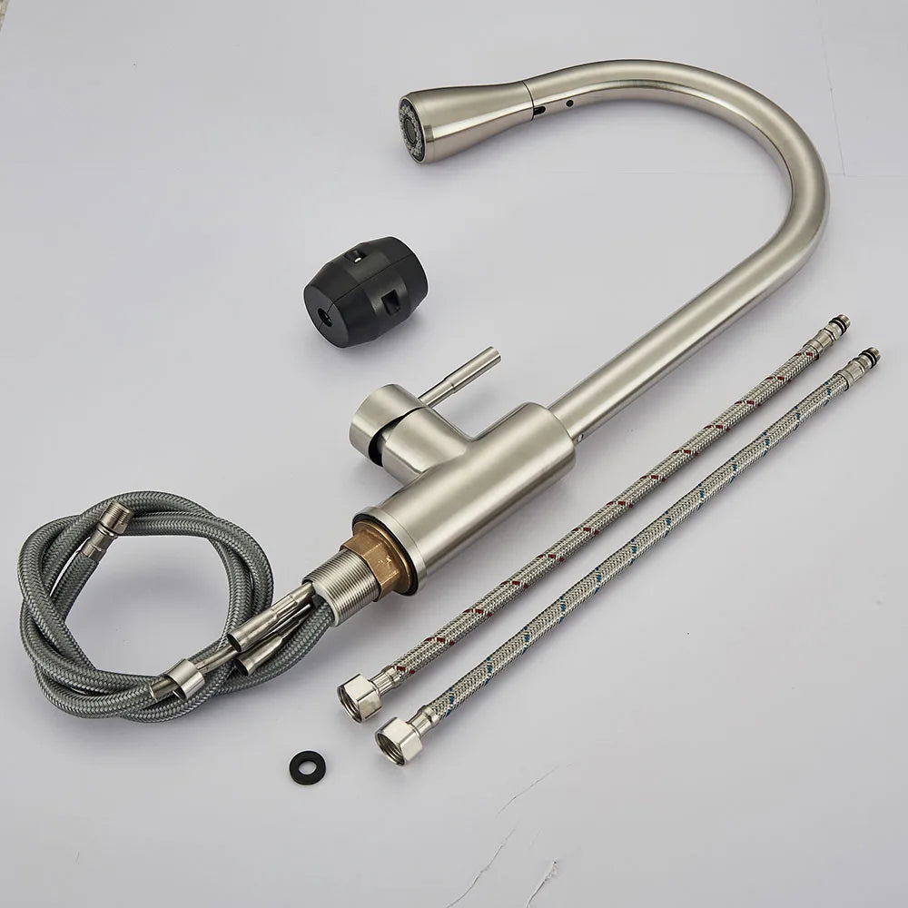 Flexible Küchenarmatur mit ausziehbarem Sprühkopf – Gebürstetes Stahl-Design | Sansoti