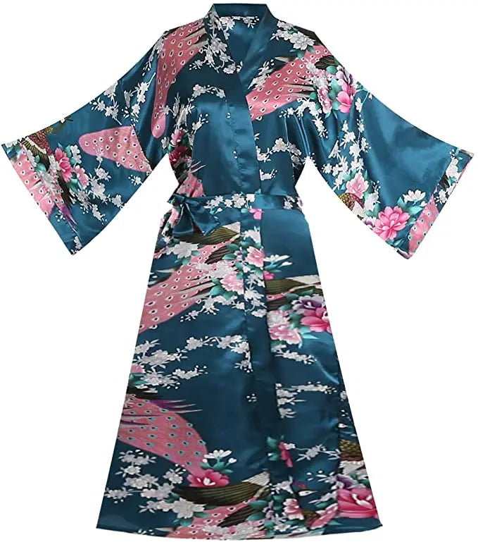 Satinmorgenmantel Kimono Damen Blumenmuster Kurz Luxuriöser Bademantel Junggesellinnenabschied Hausbekleidung Nachtwäsche Loungewear | Sansoti