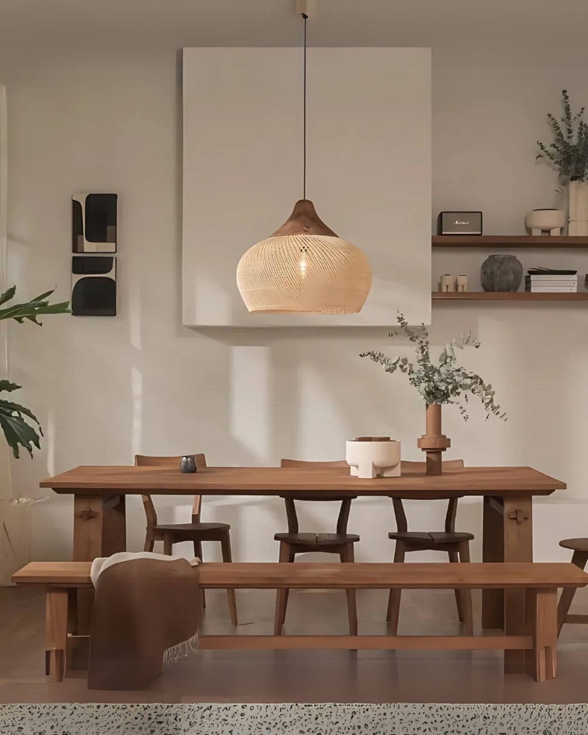 Handgewebte Rattan Pendelleuchte im Boho-Stil – natürliche Deckenlampe für Esszimmer und Wohnzimmer mit warmer Lichtabgabe | Restfield