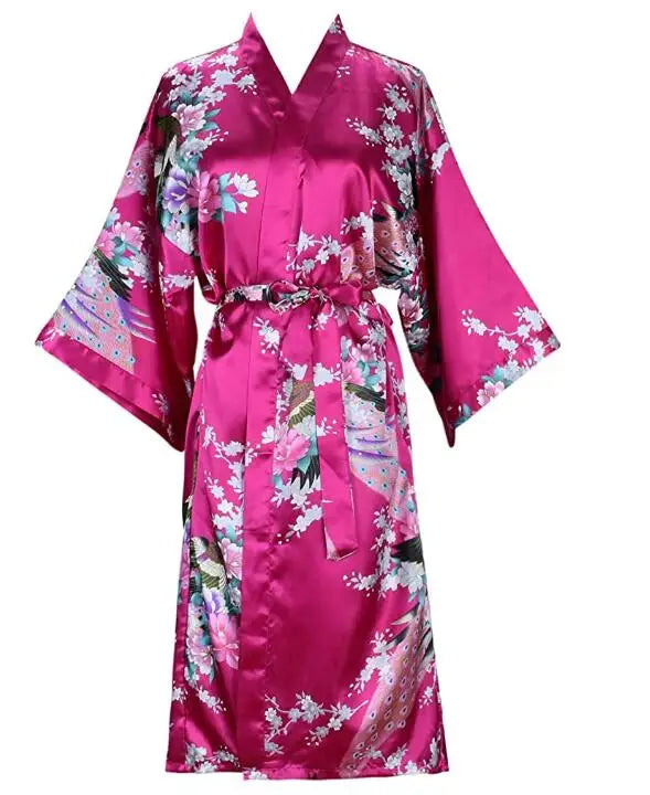 Satinmorgenmantel Kimono Damen Blumenmuster Kurz Luxuriöser Bademantel Junggesellinnenabschied Hausbekleidung Nachtwäsche Loungewear | Sansoti