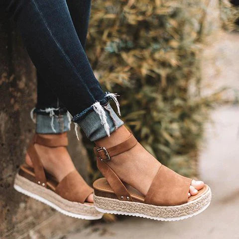 Women's Platform Sandals with Adjustable Ankle Strap | Summer Wedge Shoes with Open Toe for Daily Use | Sansoti