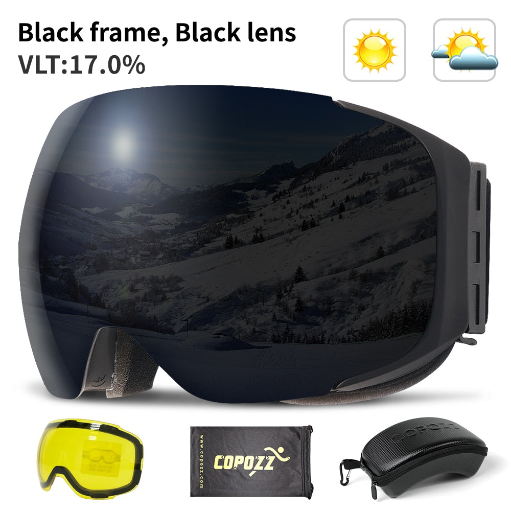 Skibrille mit magnetischem Linsensystem, UV400-Schutz, rutschfest, verstellbar und komfortabel für den Wintersport | Sansoti