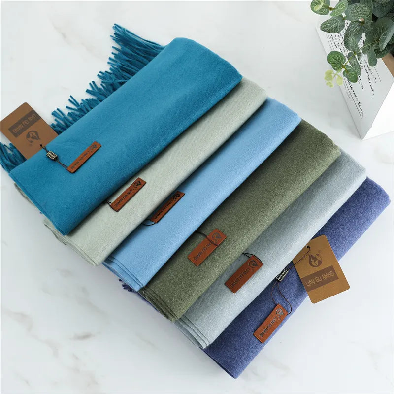 Kaschmir-Winterschal 190x68cm aus luxuriöser Wolle mit Fransen, warmes Damen- und Herrenaccessoire, drapierter weicher Schal | Sansoti