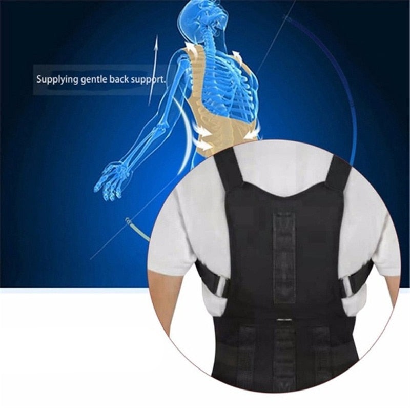Correcteur de posture magnétique réglable en polyester, soutien du dos, du cou et des épaules, noir et blanc, unisexe, confortable | Sansoti
