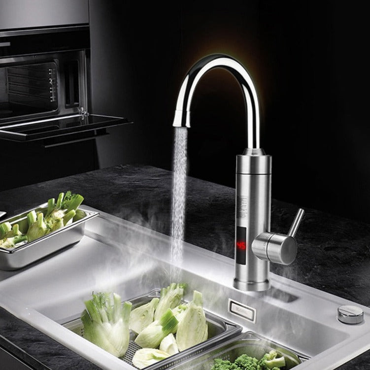 Robinet de cuisine électrique avec affichage numérique de la température, acier inoxydable, 3000W, capteur, eau chaude instantanée, écran tactile | Sansoti