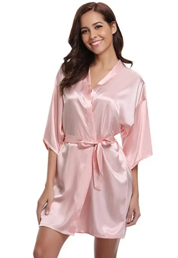 Kimono satiné robe de chambre pour femme à manches courtes bleu marine, vêtement d’intérieur soyeux, peignoir, tenue de nuit | Sansoti