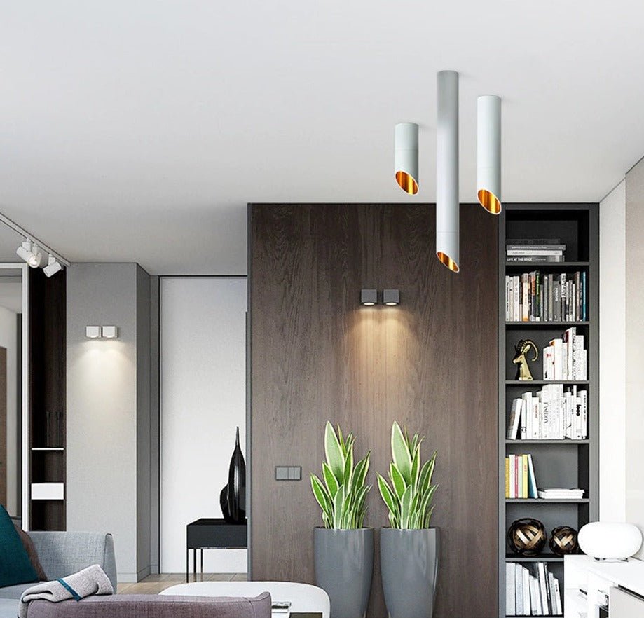 Surface-mounted ceiling spotlight cylinder design copper LED 20-50cm black white warm cool light modern tube lighting | Sansoti