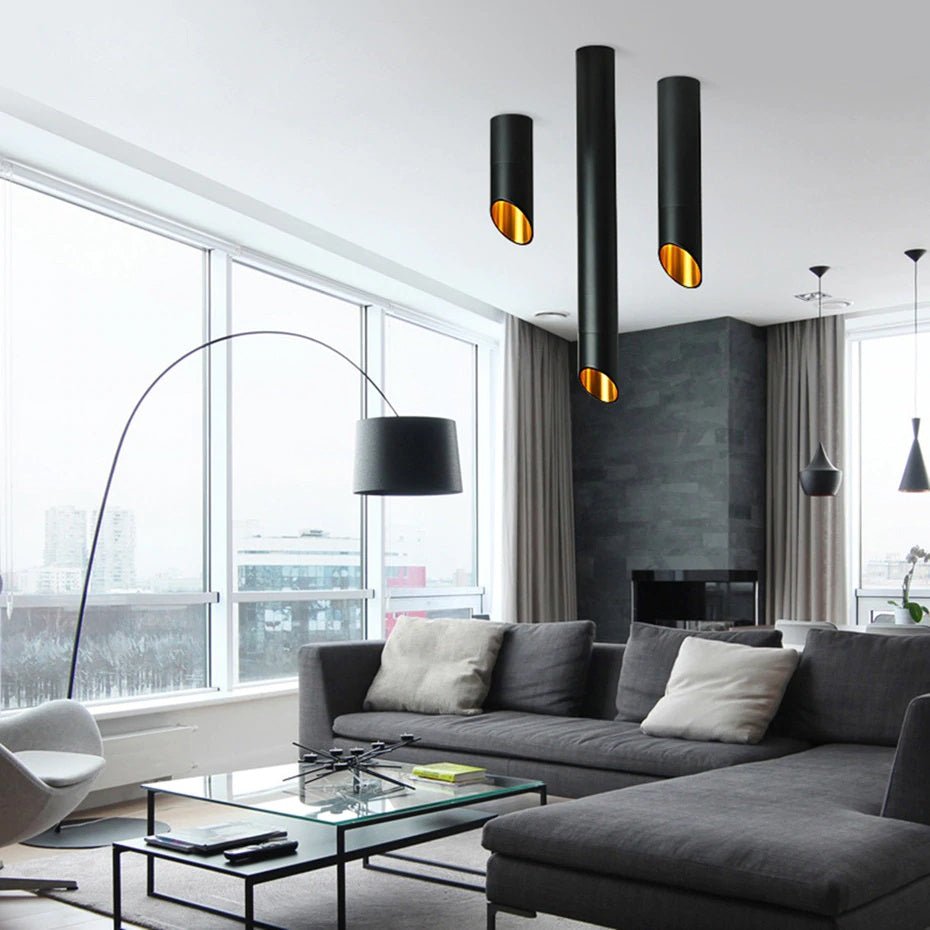 Surface-mounted ceiling spotlight cylinder design copper LED 20-50cm black white warm cool light modern tube lighting | Sansoti