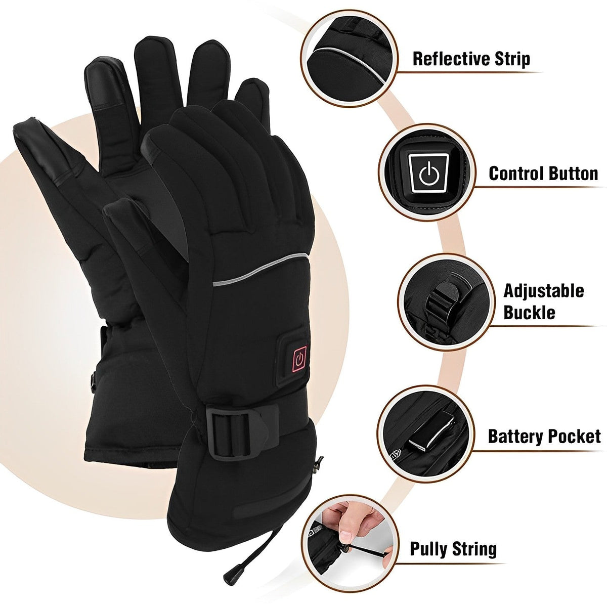 Beheizte Handschuhe mit 3 Wärmestufen, wiederaufladbar per USB, wasserdichte Unisex-Winterhandschuhe zum Skifahren | Sansoti